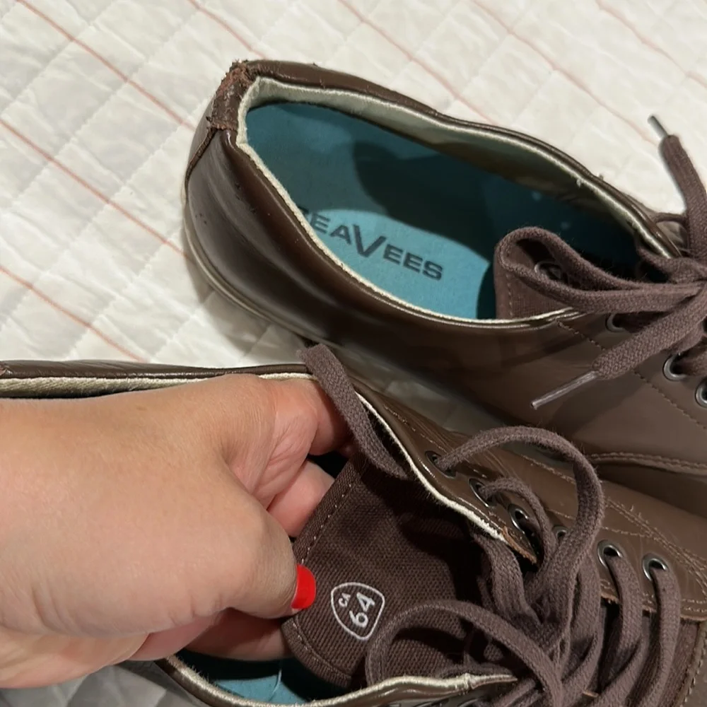 SEAVEES Hermosa Plimsoll Leather Brown Lace Up Sneakers Shoes Sz Mens 13…